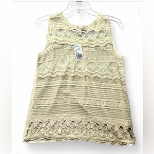 Forever 21 Sheer Cream Lace Sleeveless Tank Top
